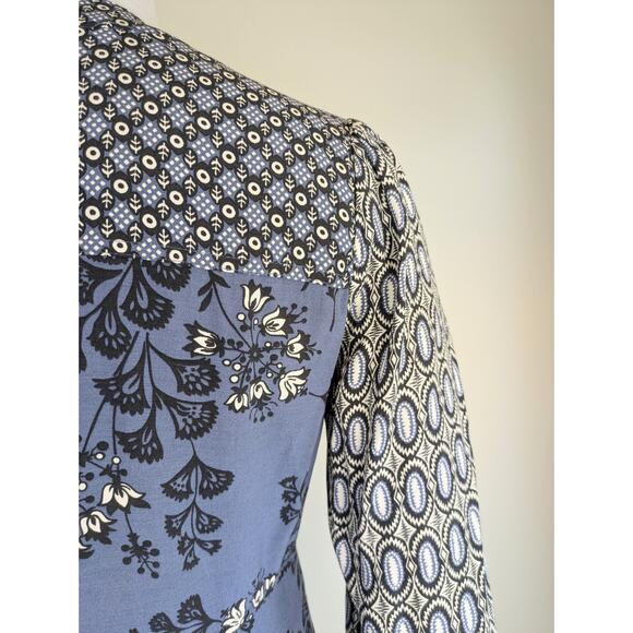 Boden Mollie Blue White Mixed Print Minidress Shift V-Neck 3/4 sleeve Size 8 - Picture 8 of 12